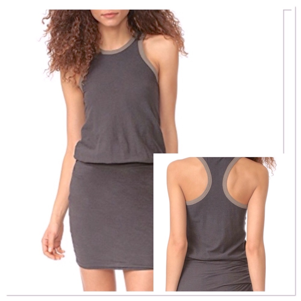 James Perse 2 Tone Razorback Side Ruched Dress Sz 3/L Platoon Pigment Gray